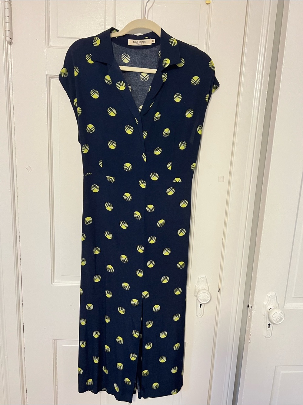 Navy Midi Dress with Lime Dot Print